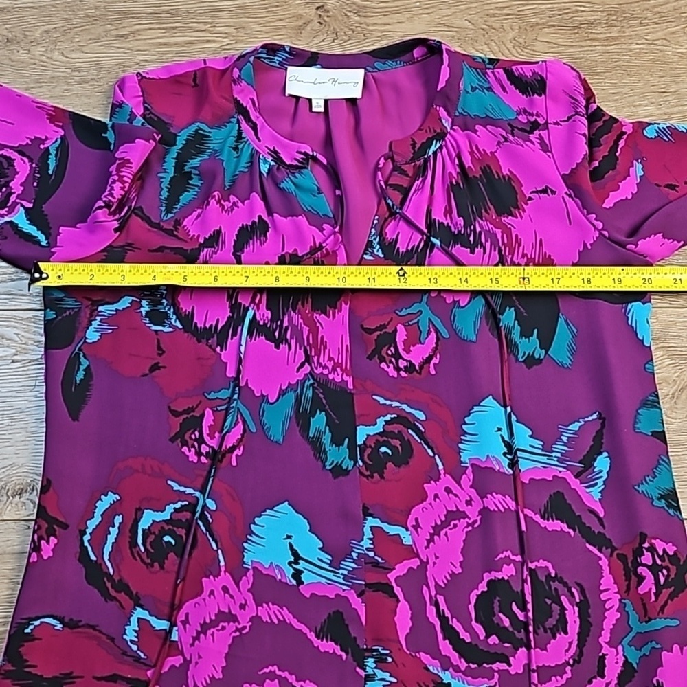 Charles Henry  Multi-Color Jewel Tone Floral Print Long Sleeve Shift Dress - Picture 16 of 16